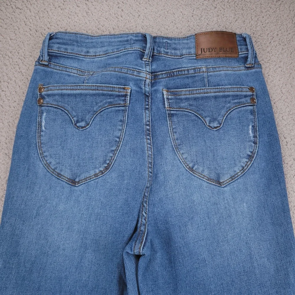 JUDY BLUE Jeans Size 7/28 Skinny Vintage Shield Pockets Raw Hem Blue Denim